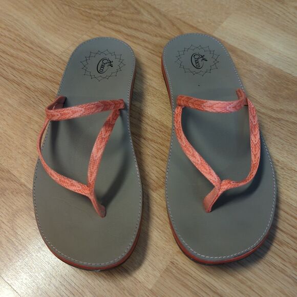 Chaco Abbey Flip Flop Sandals Womens 7 Peach Pink Coral Slip On Summer Beach - Picture 2 of 7